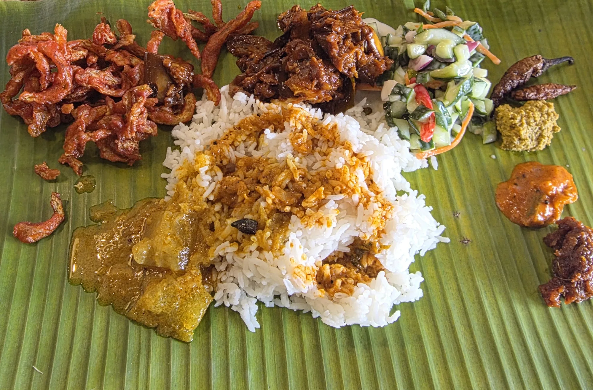 A banana leaf meal shared at Big Leaf Restaurant