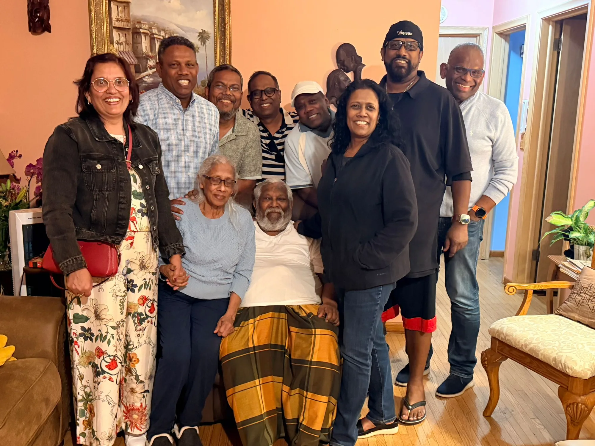 Family gathered with Mom and Dad before their anniversary surprise