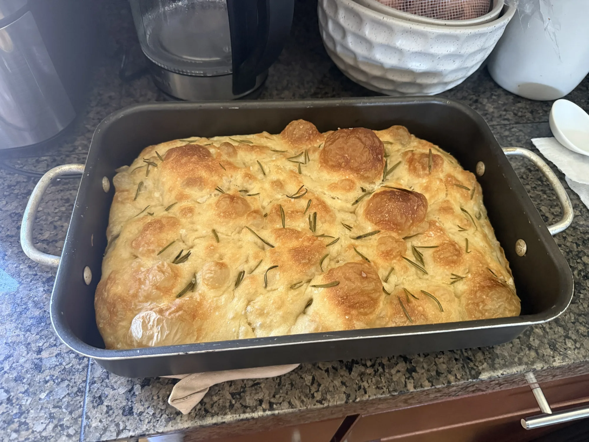 Keshini's homemade rosemary focaccia bread fresh from the oven